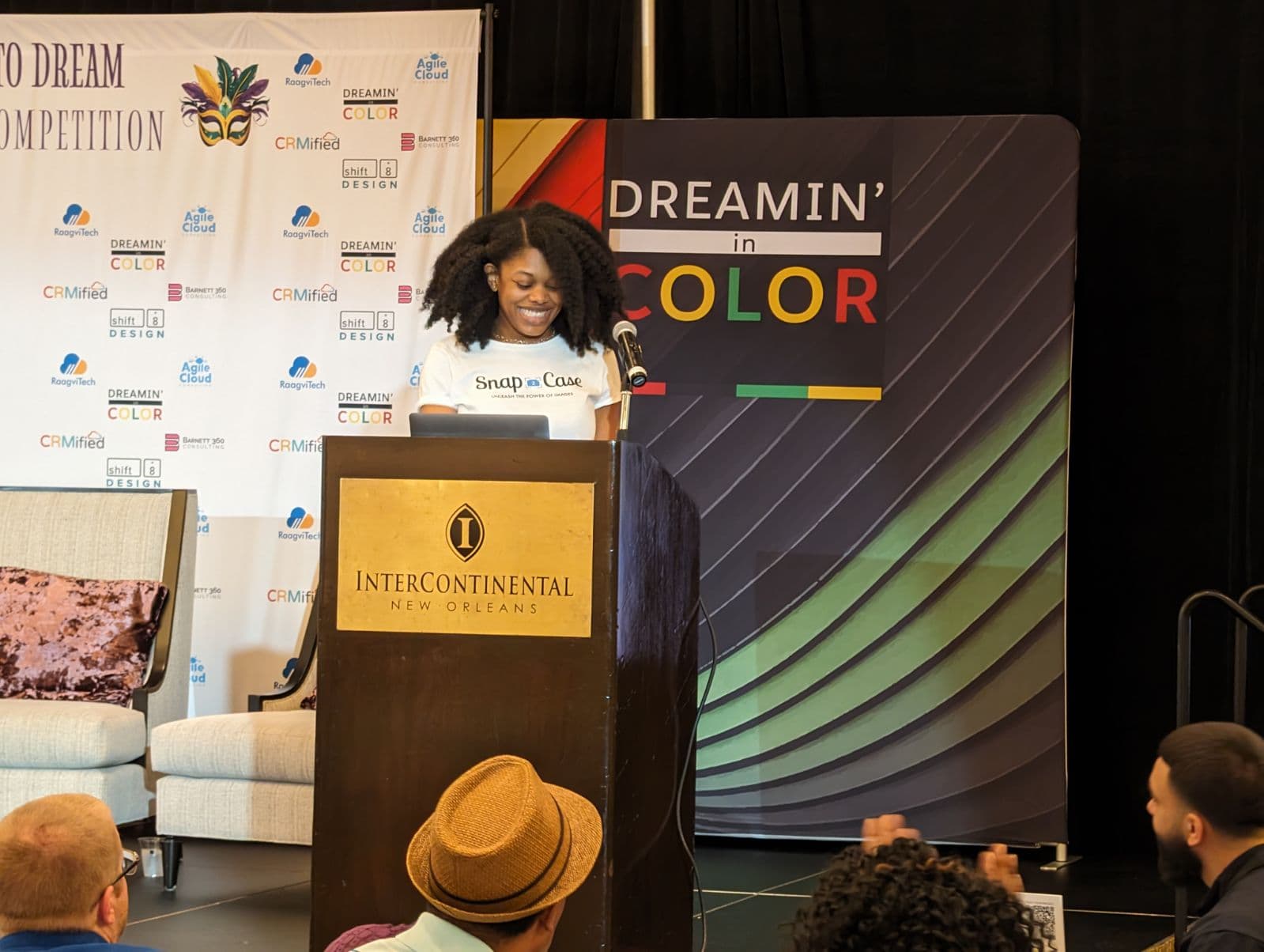 Kimberly Small presenting at the Dare to Dream Pitch Competition.