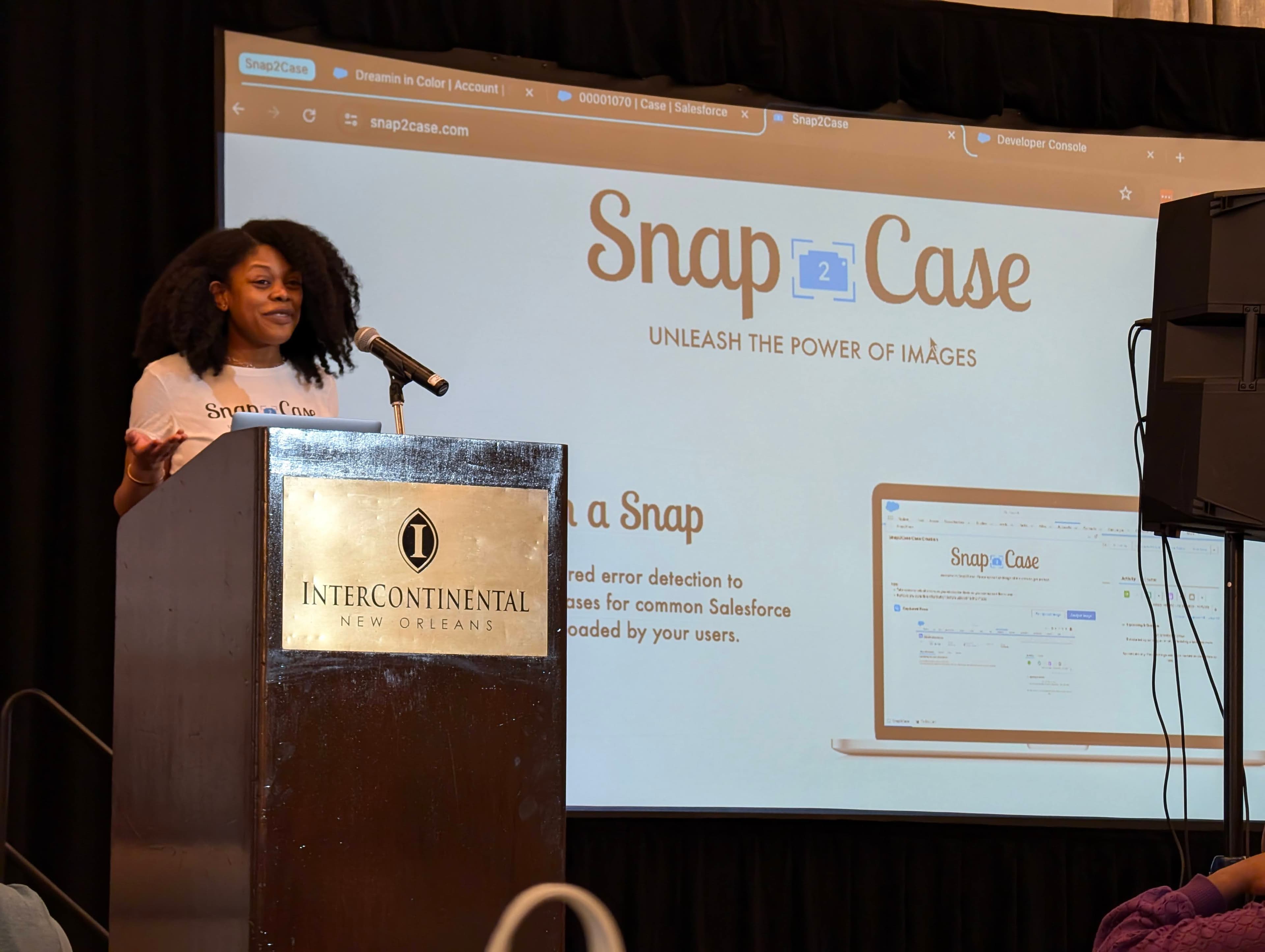 Kimberly Small on stage during the Dreamin' in Color pitch competition.